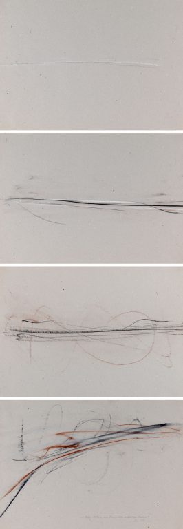 Michael Biberstein, 4-teilige Auflösung einer Horizontalen in Richtung Landschaft, 1983<br/>© Jeanne Bucher Jaeger