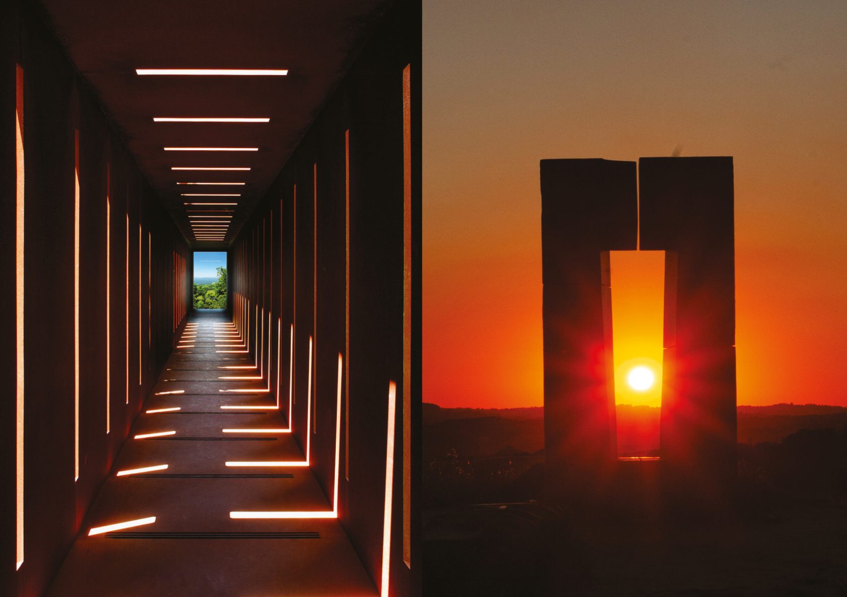 Dani Karavan, Bereshit (détail), 1998-2000, Kirishima Open Air Museum, Kagoshima, Japan / Jean-Paul Philippe, Site Transitoire, 1993, Asciano, Italy © Jeanne Bucher Jaeger