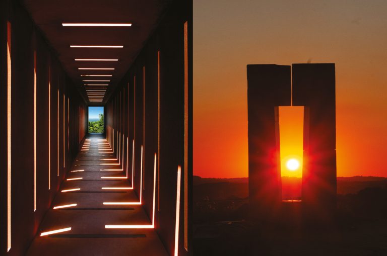 Dani Karavan, Bereshit (détail), 1998-2000, Kirishima Open Air Museum, Kagoshima, Japan / Jean-Paul Philippe, Site Transitoire, 1993, Asciano, Italy © Jeanne Bucher Jaeger